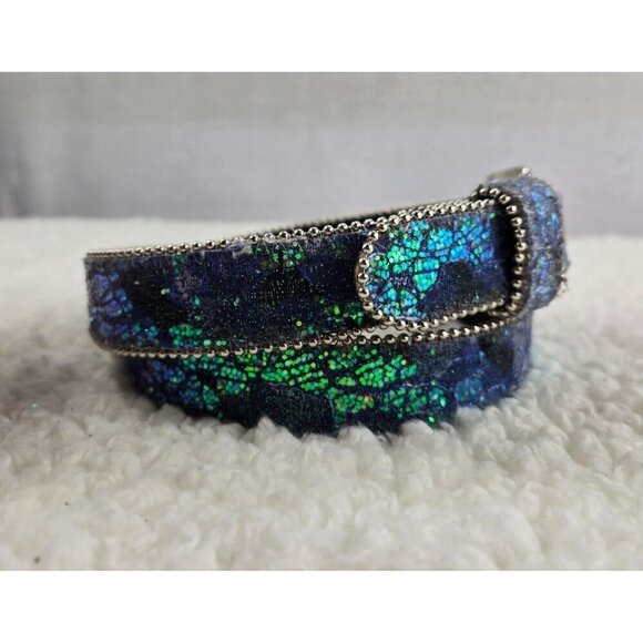 VTG 80s Belt Evening Sparkle Multicolor Blue Green Silver Glitter Sz S Party - Picture 2 of 11